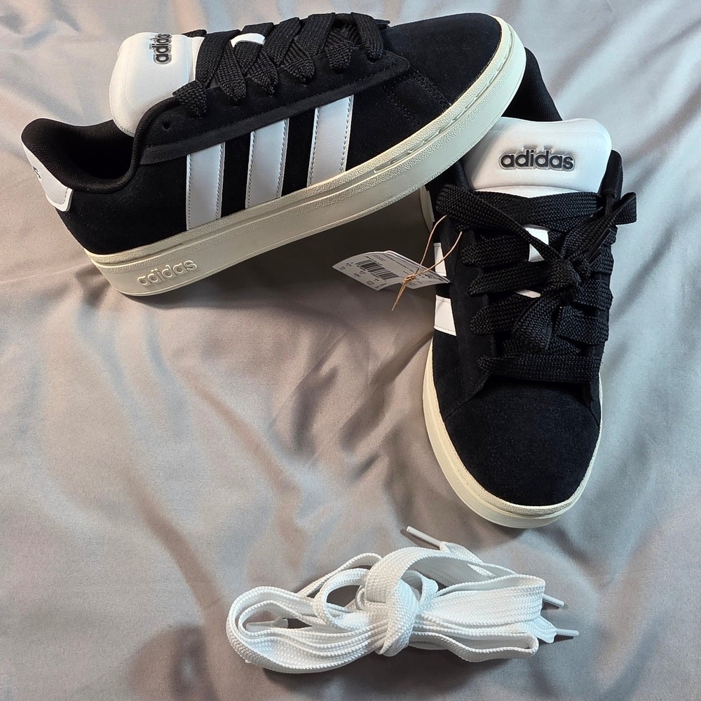 Adidas Grand Court Alpha 00s Mens 10 Black White Suede Sneakers JH7235 NWOB